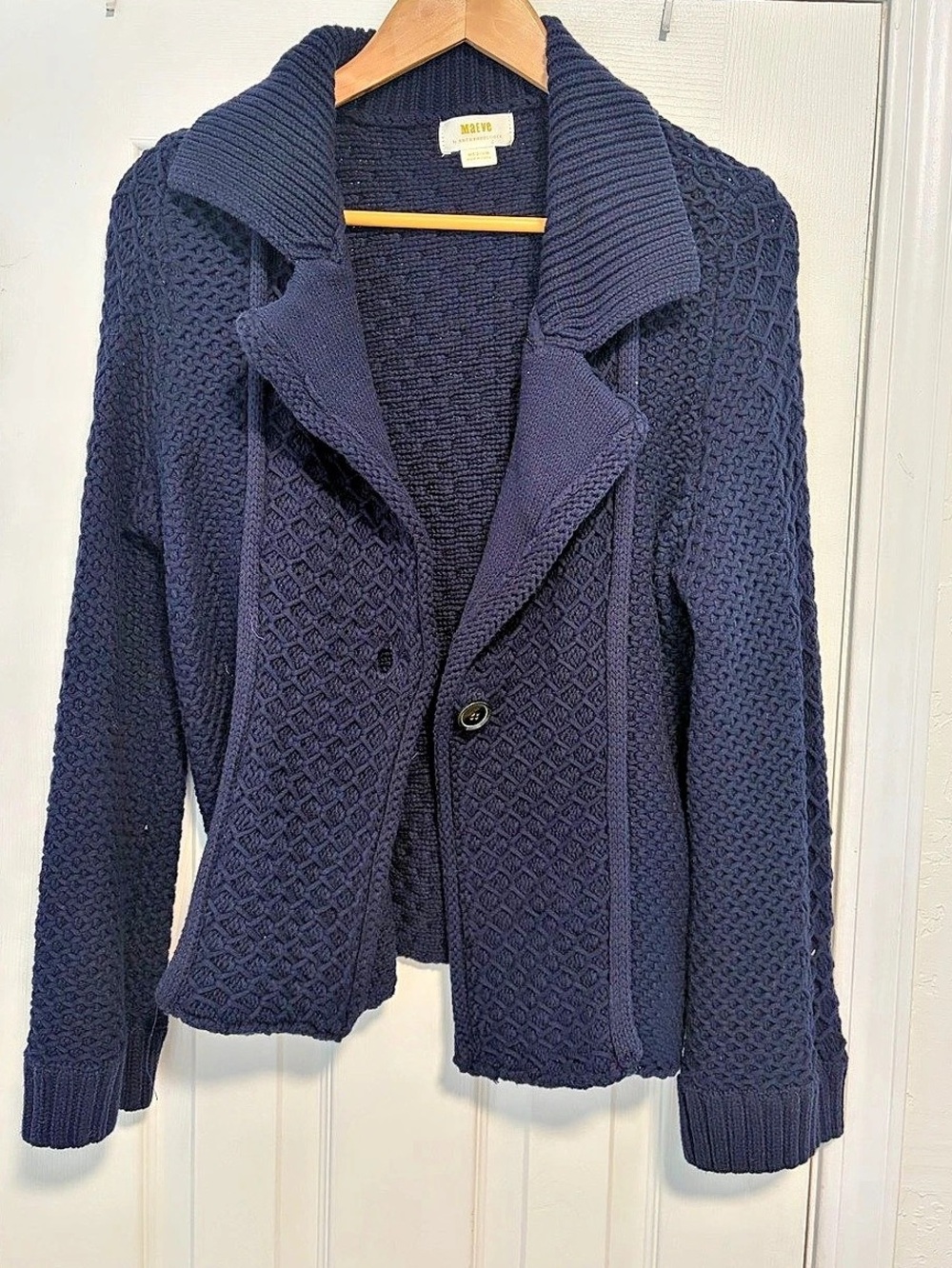 Maeve by Anthropologie Textured Open Front Cardigan in Navy Blue